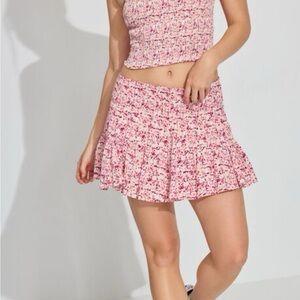 Garage, pink flowered, mini shirt, size medium, but feels like a small